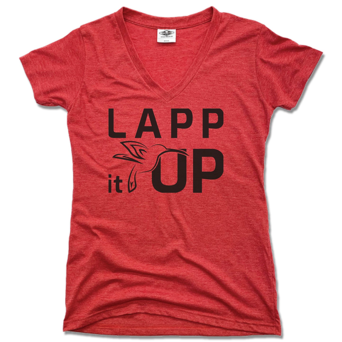 LAPP IT UP | LADIES RED V-NECK | BLACK LOGO