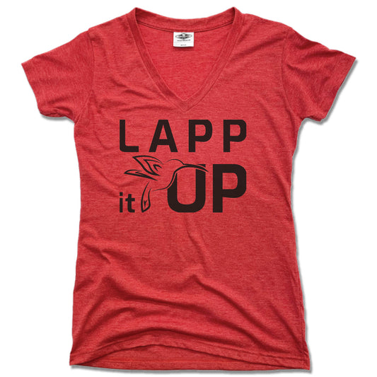 LAPP IT UP | LADIES RED V-NECK | BLACK LOGO