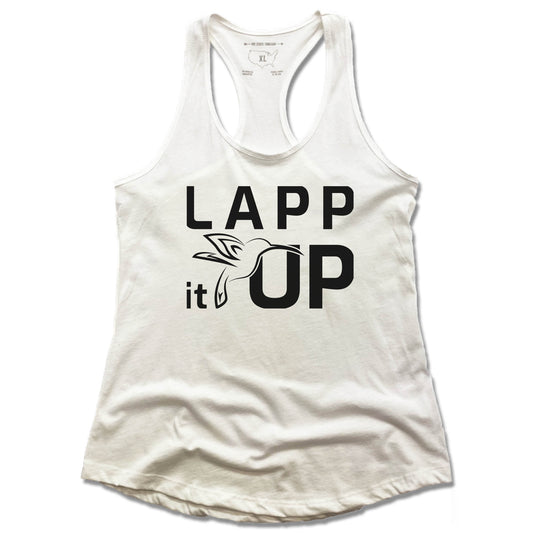 LAPP IT UP | LADIES WHITE TANK | BLACK LOGO