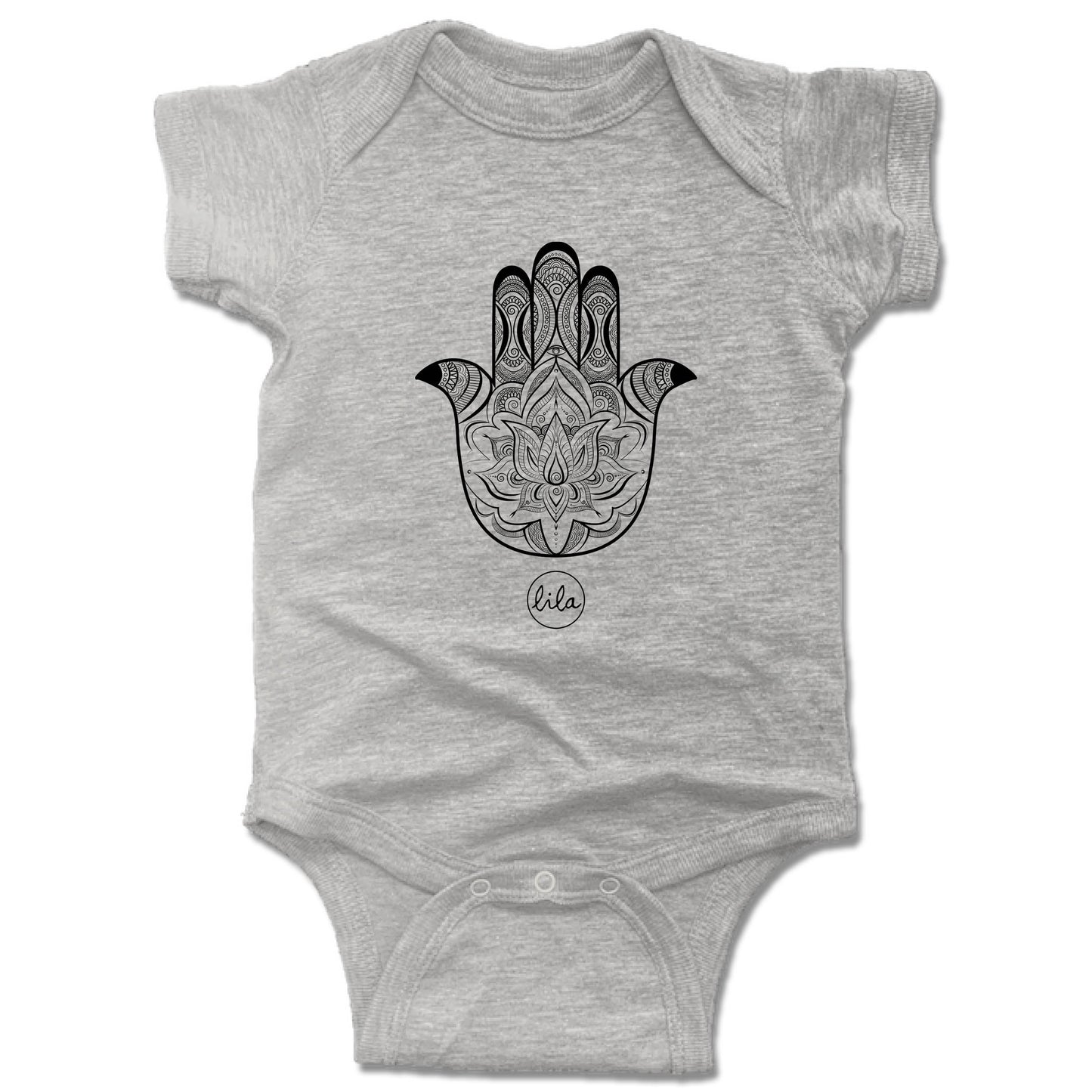 LILA YOGA | GRAY ONESIE | HAND LOGO