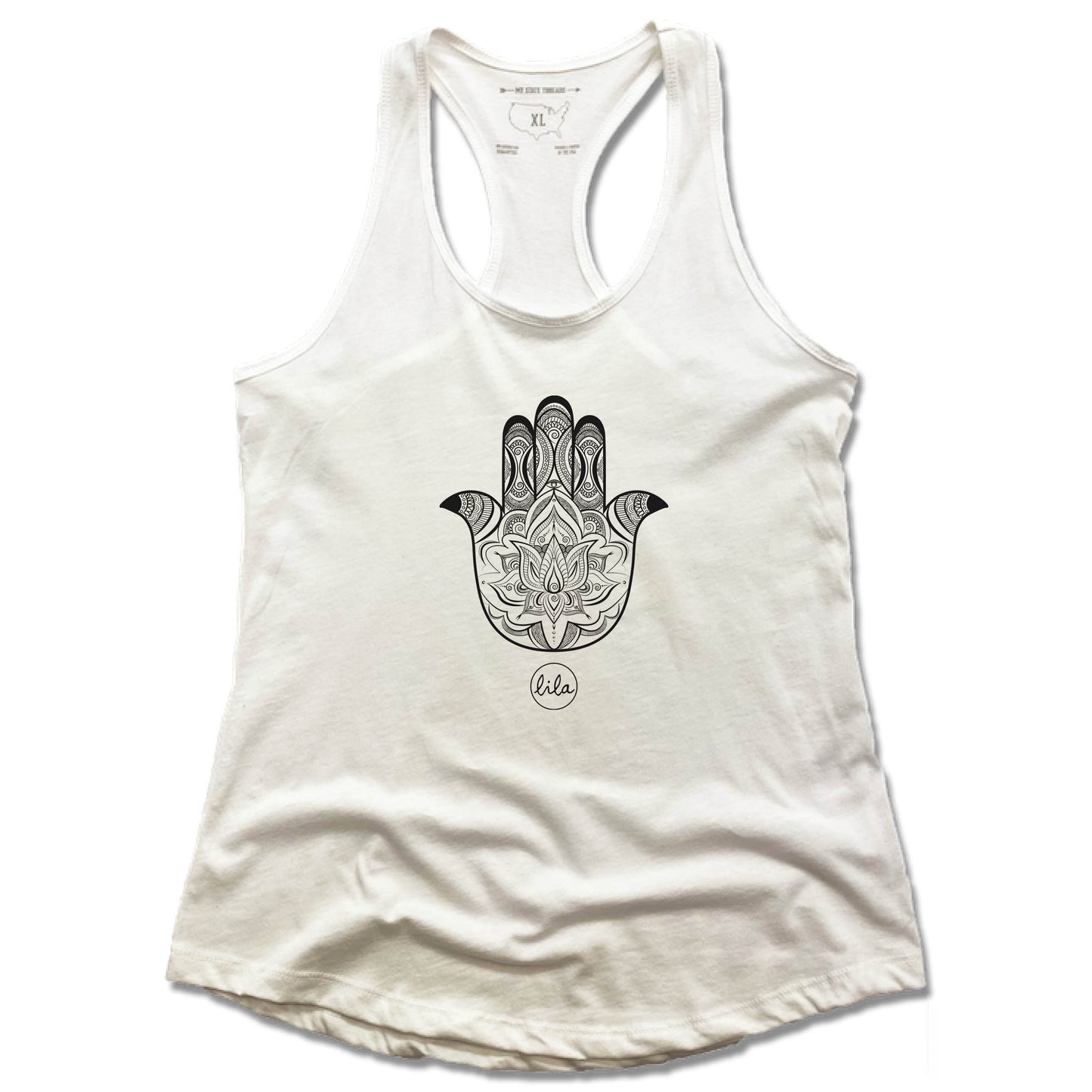 LILA YOGA | LADIES WHITE TANK | HAND LOGO