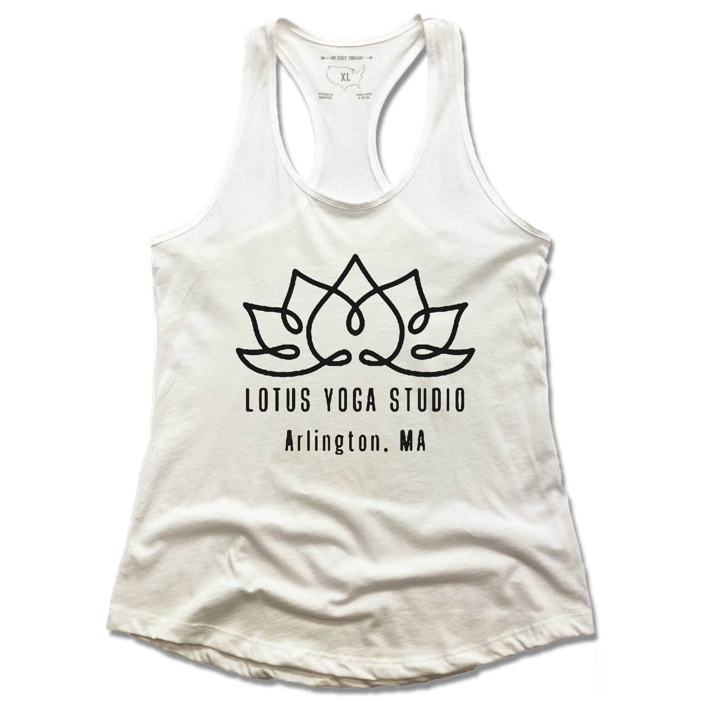 LOTUS YOGA STUDIO | LADIES WHITE TANK | BLACK LOGO