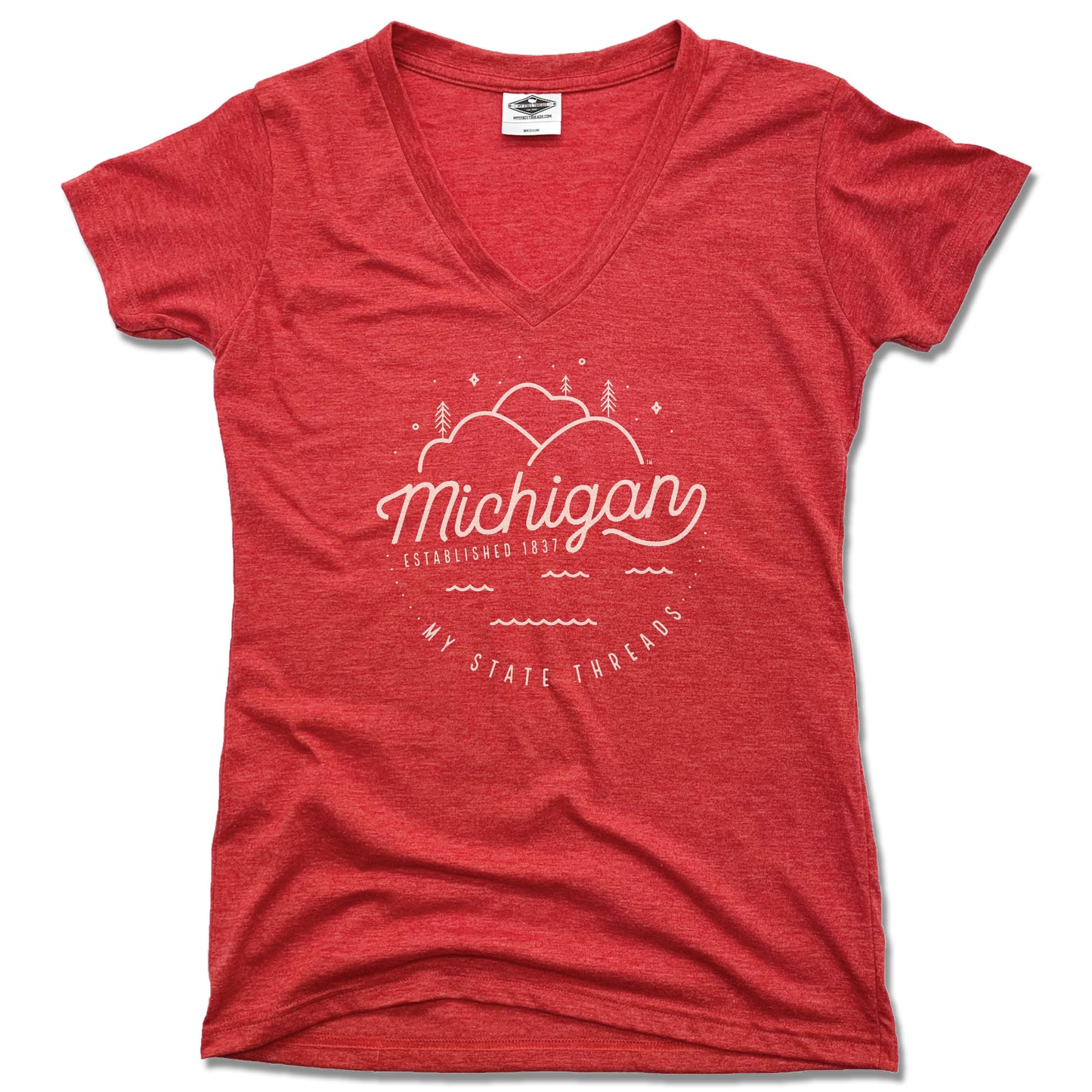 MICHIGAN | LADIES RED V-NECK | CREST