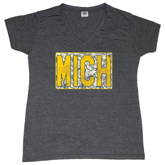 Maize/Blue Michigan Vintage Football - Ladies' Tee