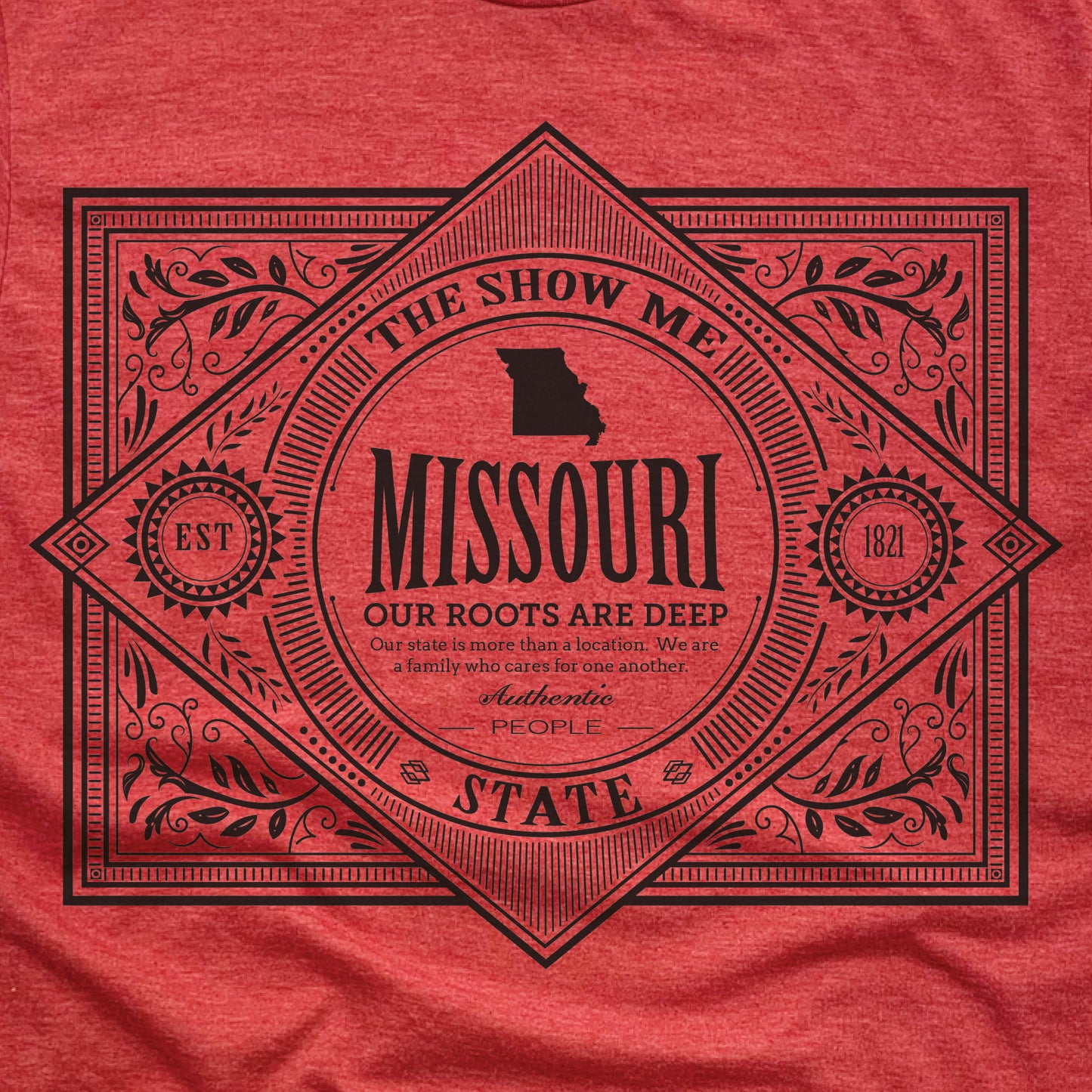 MISSOURI | UNISEX RED TEE | VINTAGE BLACK