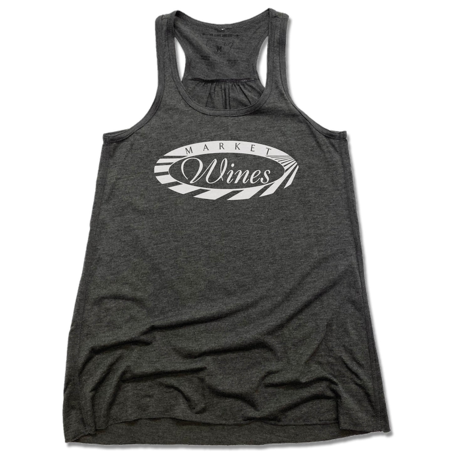 MARKET WINES | LADIES GRAY FLOWY TANK | LOGO