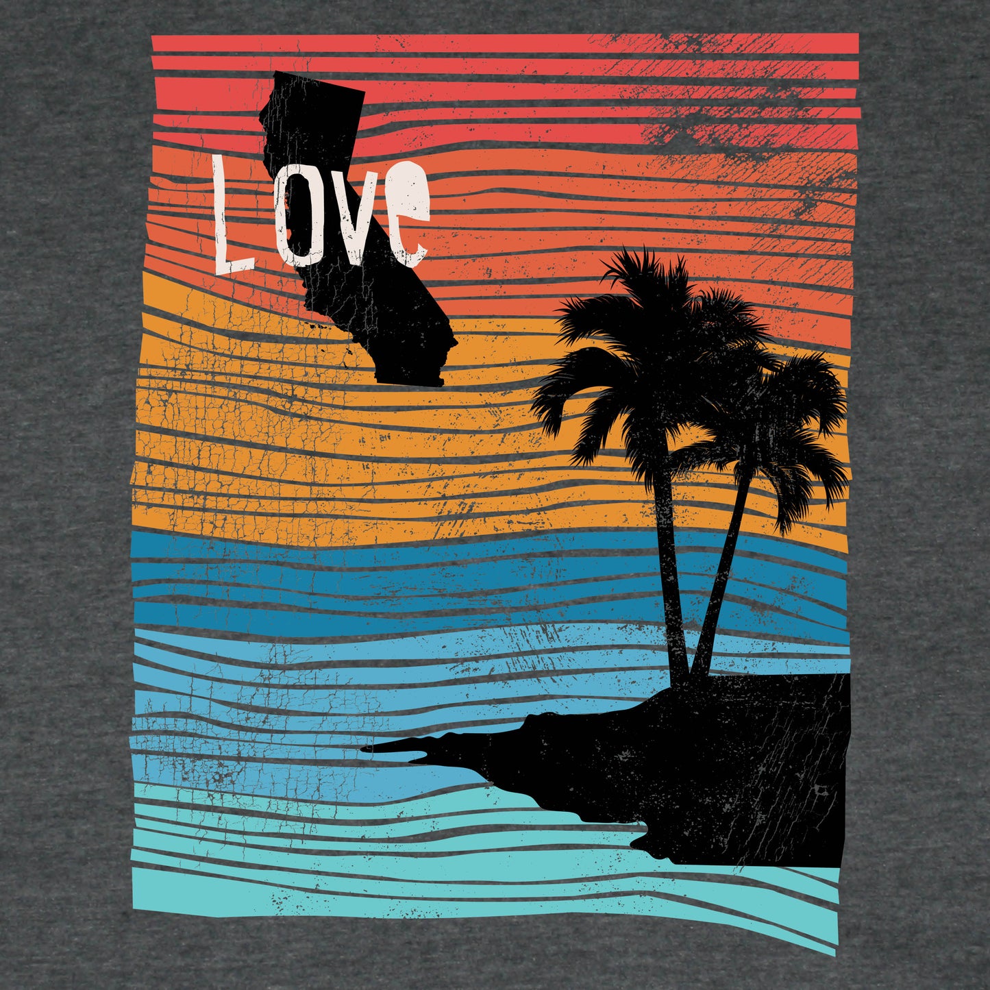 CALIFORNIA LOVE LINE ART - LADIES V-NECK | CHARCOAL