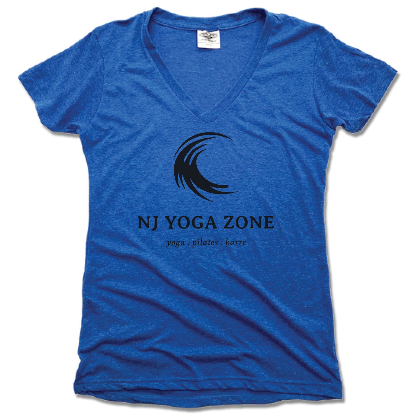 NJ YOGA ZONE | LADIES BLUE V-NECK | BLACK LOGO