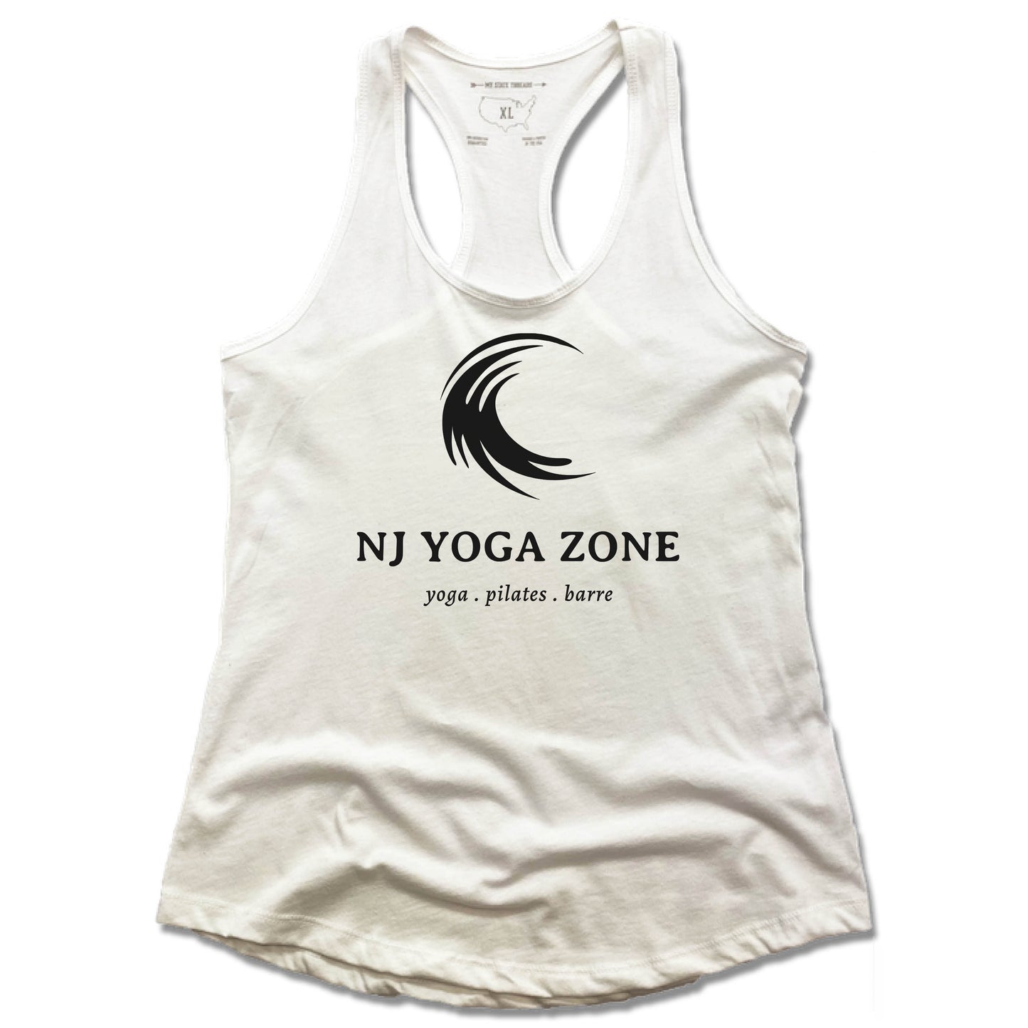 NJ YOGA ZONE | LADIES WHITE TANK | BLACK LOGO