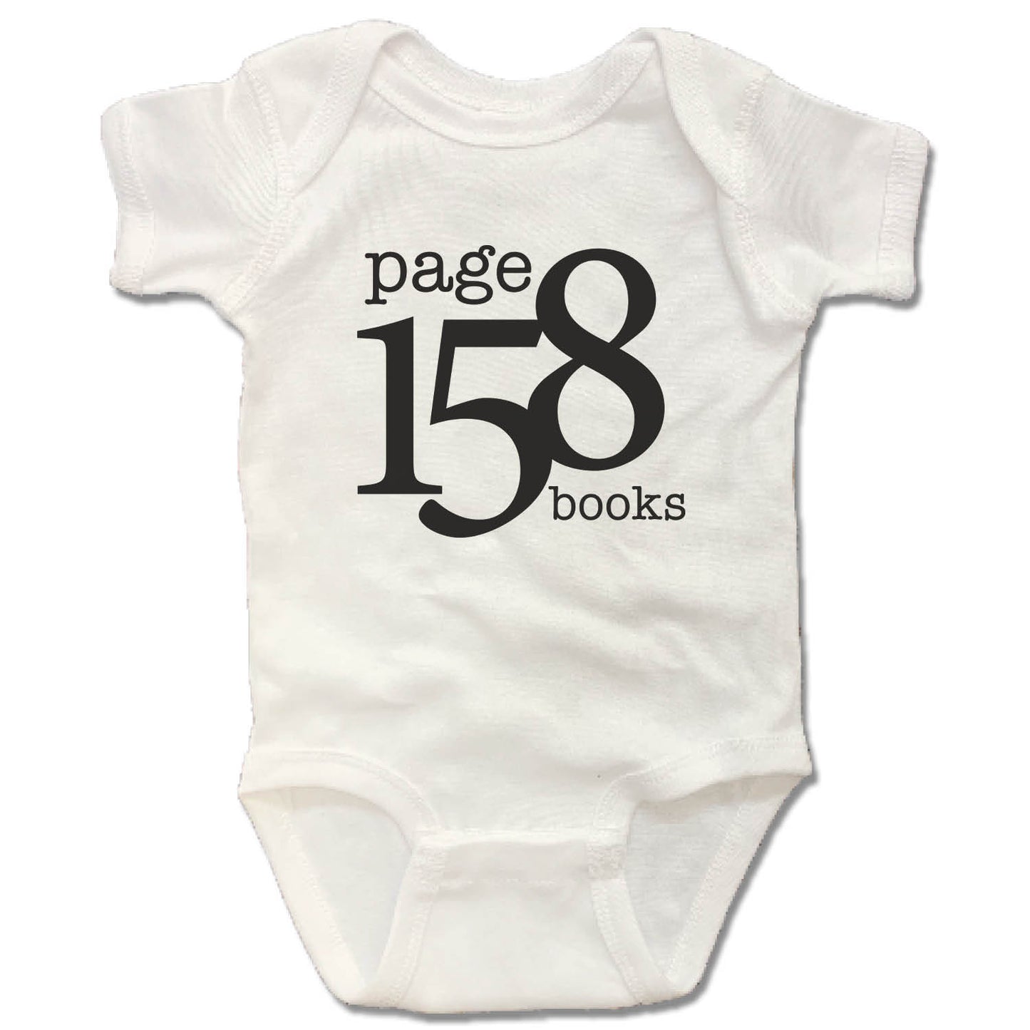 PAGE 158 BOOKS | WHITE ONESIE | BLACK LOGO