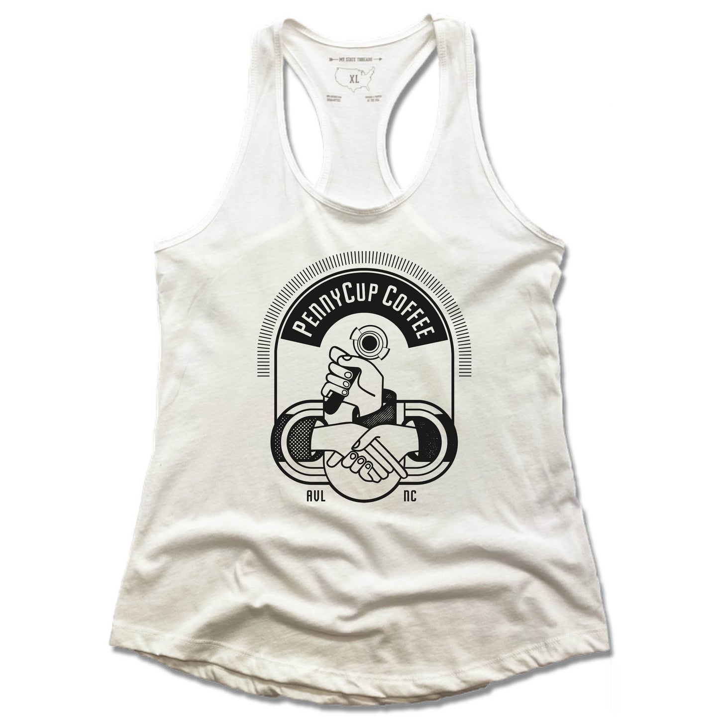 PENNYCUP COFFEE CO | LADIES WHITE TANK | LOGO - My State Threads