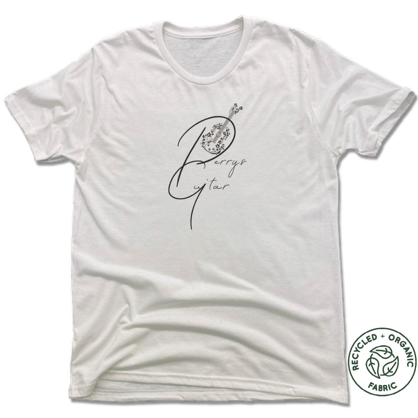 PERRYSGUITAR | UNISEX WHITE Recycled Tri-Blend | BLACK LOGO