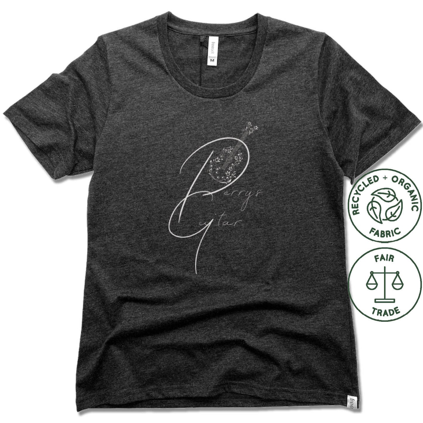 PERRYSGUITAR | FAIRTRADE FREESET BLACK LADIES TEE | WHITE LOGO