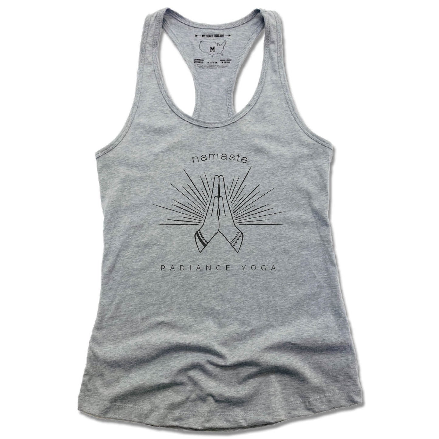RADIANCE YOGA | LADIES GRAY TANK | BLACK NAMASTE