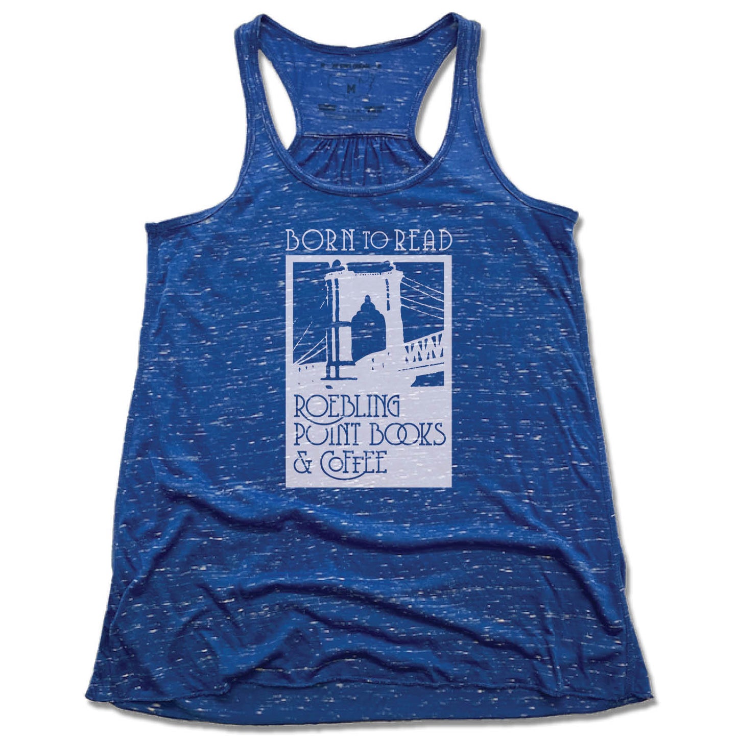 ROEBLING POINT BOOKS | LADIES BLUE FLOWY TANK | WHITE LOGO