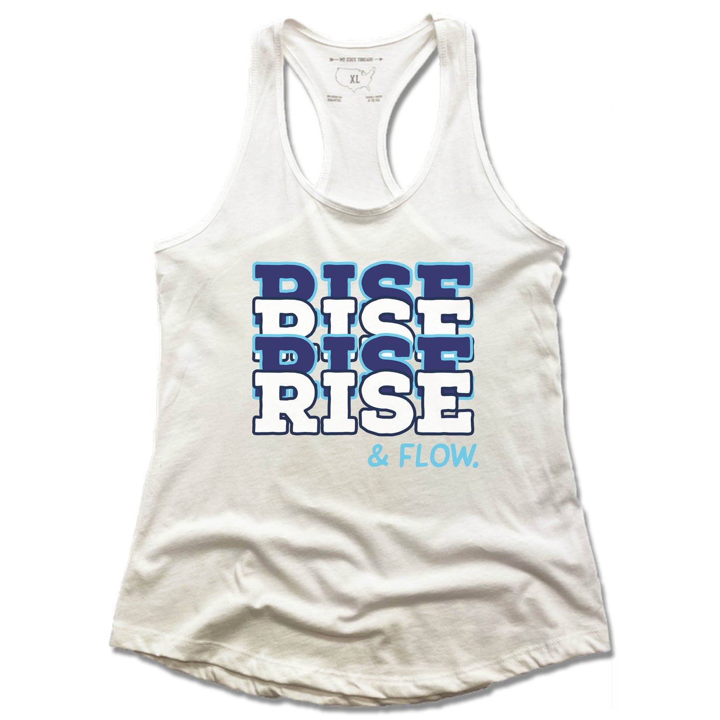 RISE AND FLOW YOGA STUDIO | LADIES WHITE TANK | COLOR LOGO