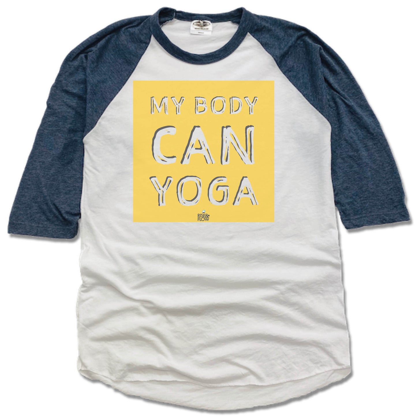 RISE AND FLOW YOGA STUDIO | NAVY 3/4 SLEEVE | YELLOW LOGO