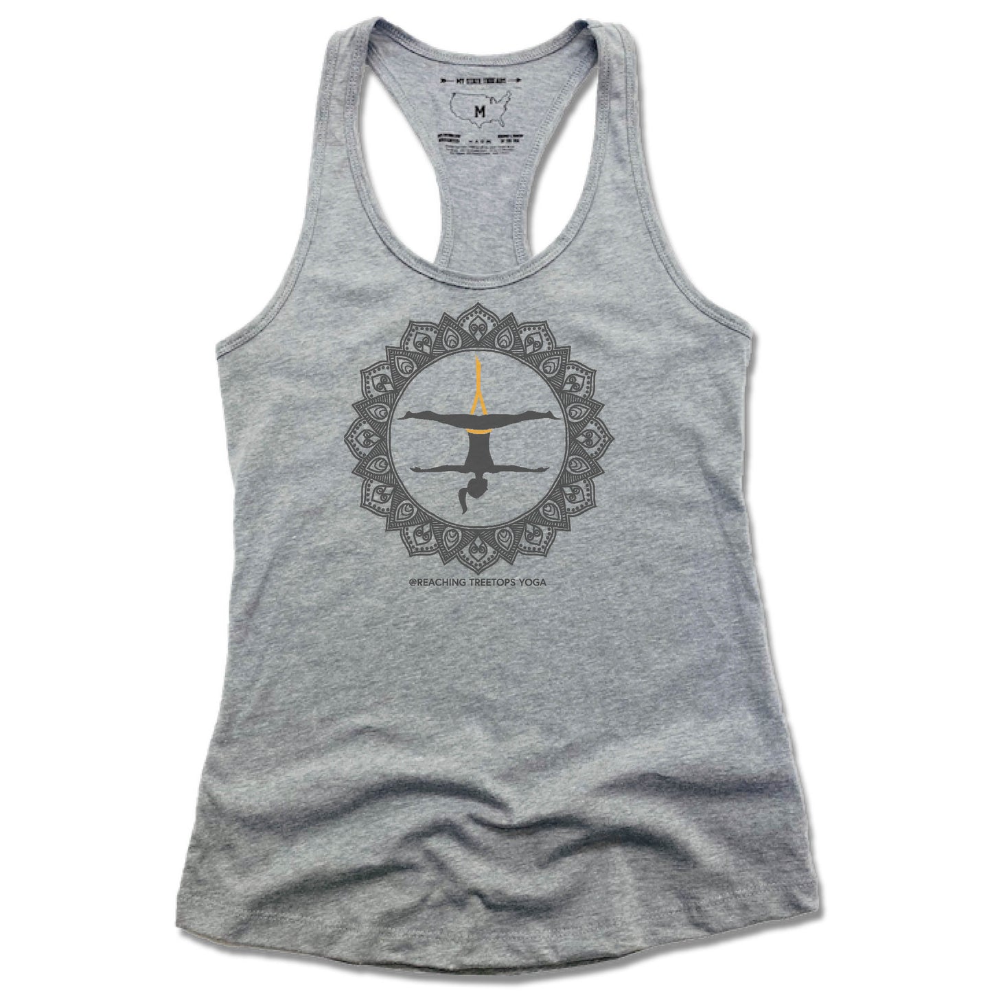 REACHING TREETOPS YOGA | LADIES GRAY TANK | AERIAL YOGA SUN