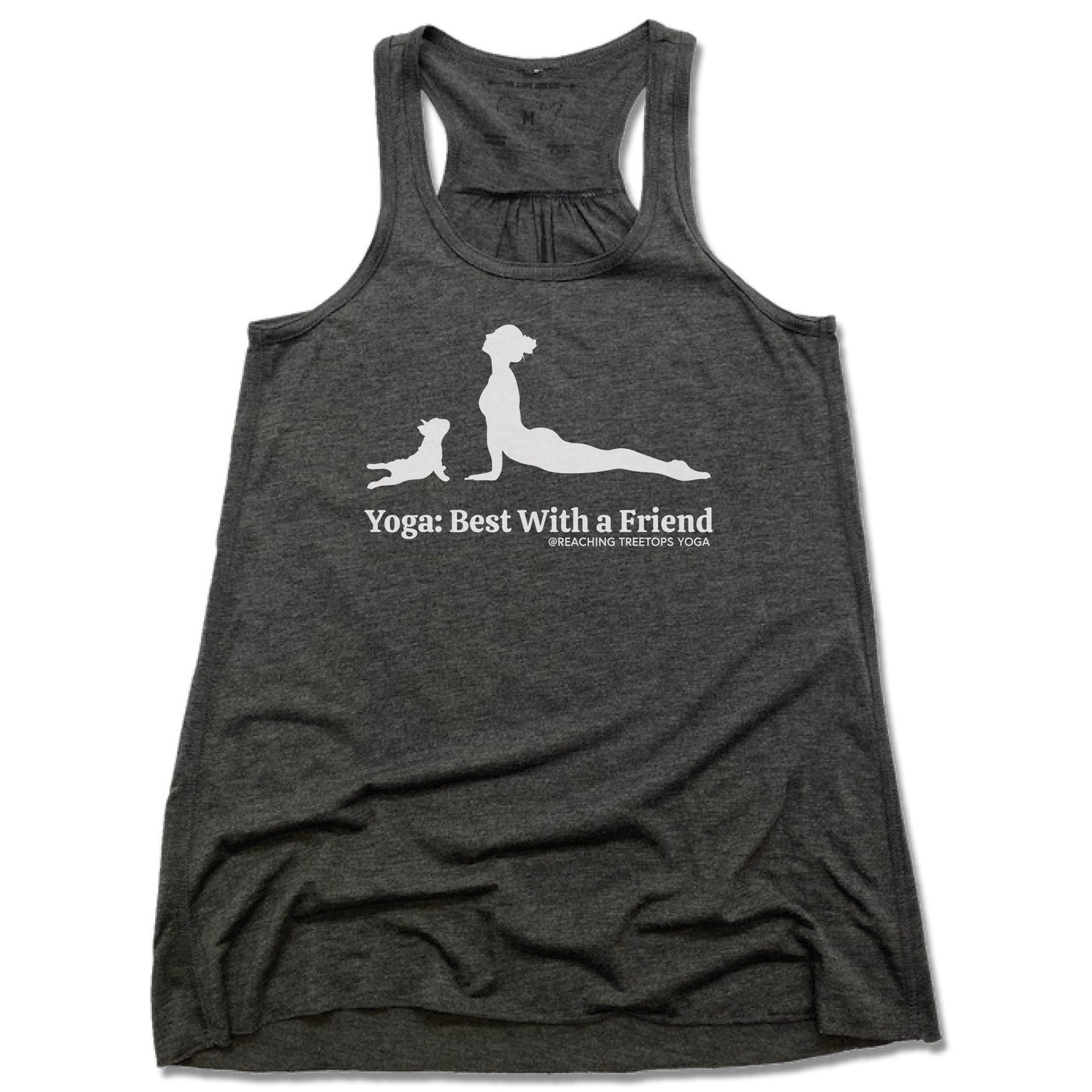 REACHING TREETOPS YOGA | LADIES GRAY FLOWY TANK | BEST WITH A FRIEND
