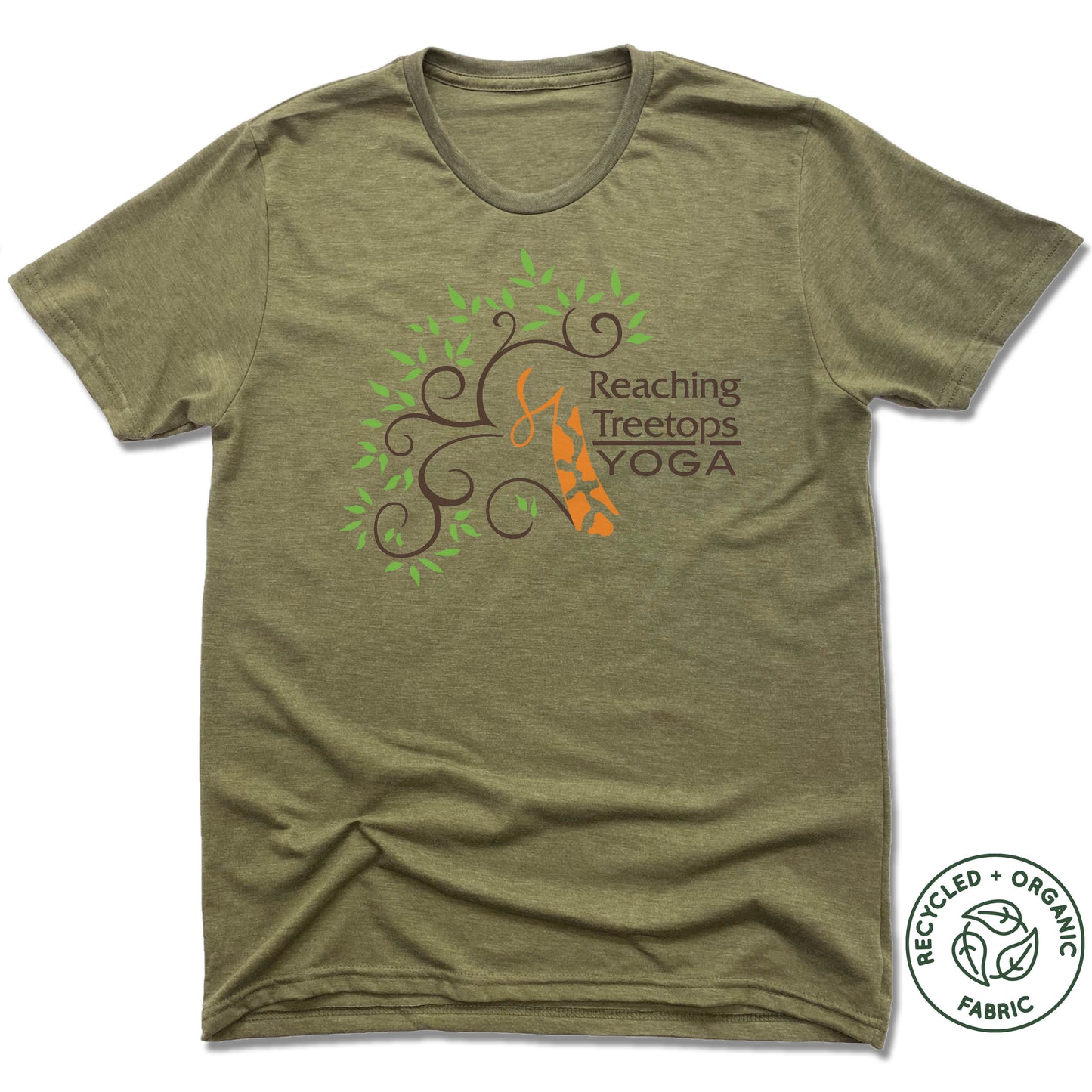 REACHING TREETOPS YOGA | UNISEX OLIVE Recycled Tri-Blend | LOGO