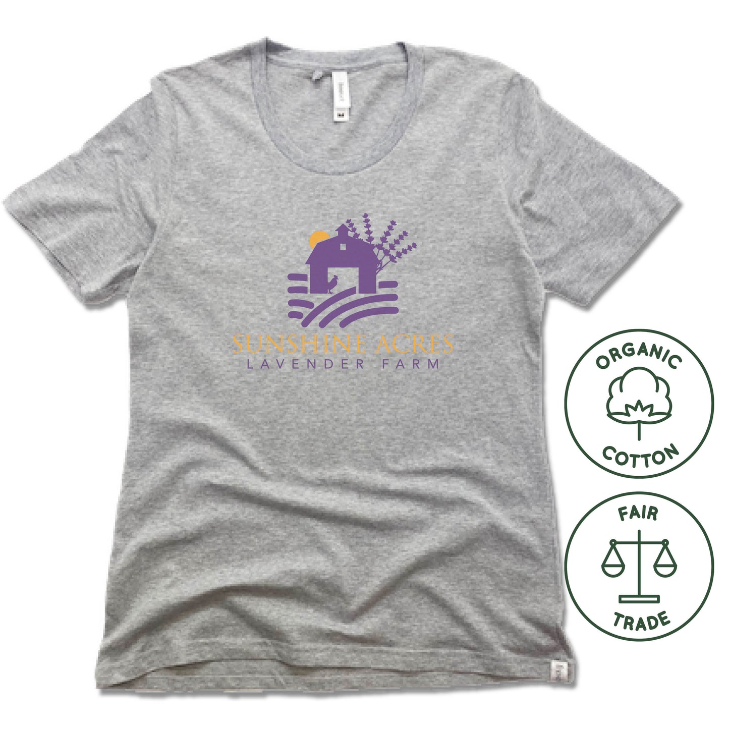SUNSHINE ACRES LAVENDER FARM | FAIRTRADE FREESET LADIES TEE | PURPLE LOGO