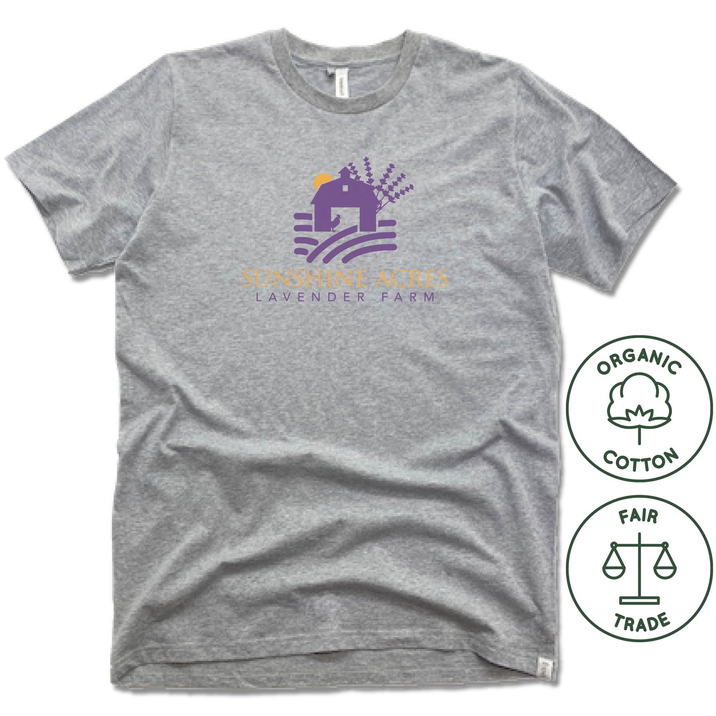 SUNSHINE ACRES LAVENDER FARM | FAIRTRADE FREESET UNISEX TEE | PURPLE LOGO