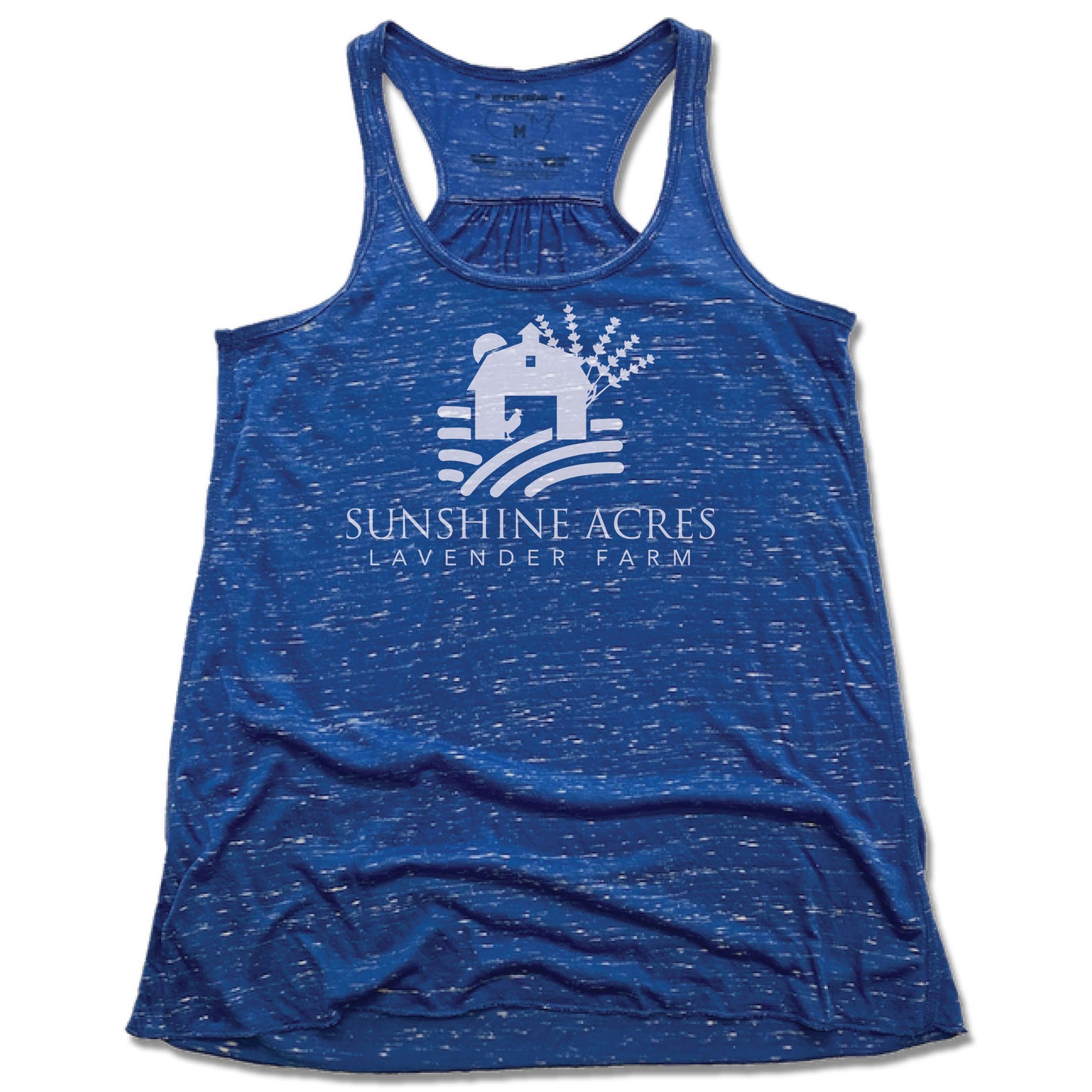 SUNSHINE ACRES LAVENDER FARM | LADIES BLUE FLOWY TANK | WHITE LOGO