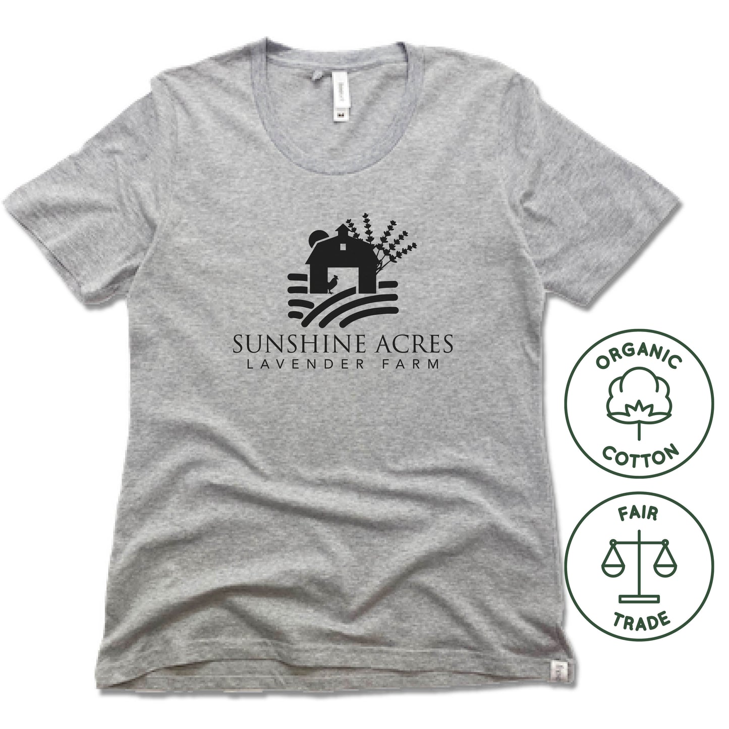 SUNSHINE ACRES LAVENDER FARM | FAIRTRADE FREESET LADIES TEE | BLACK LOGO
