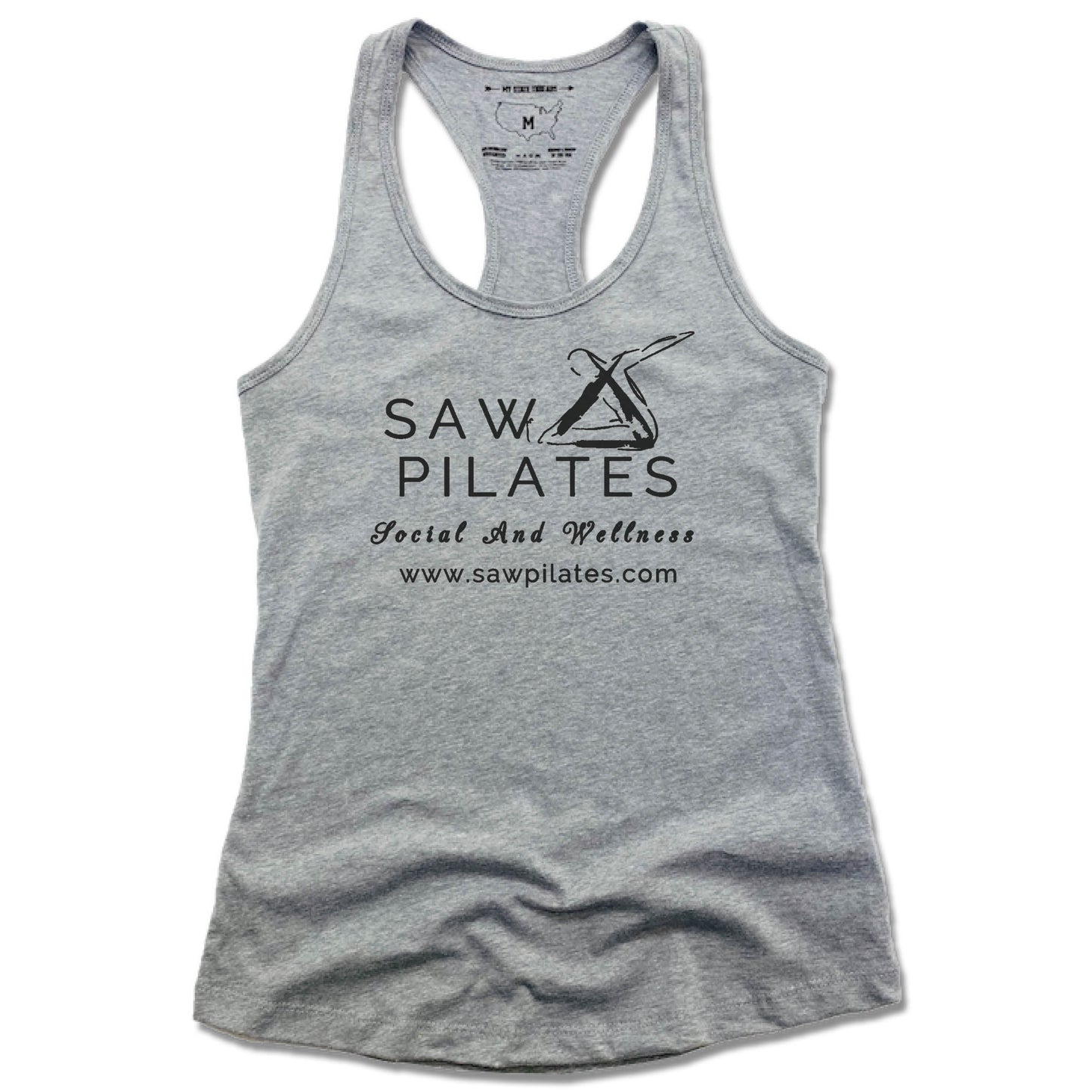 SAW PILATES | LADIES GRAY TANK | BLACK LOGO