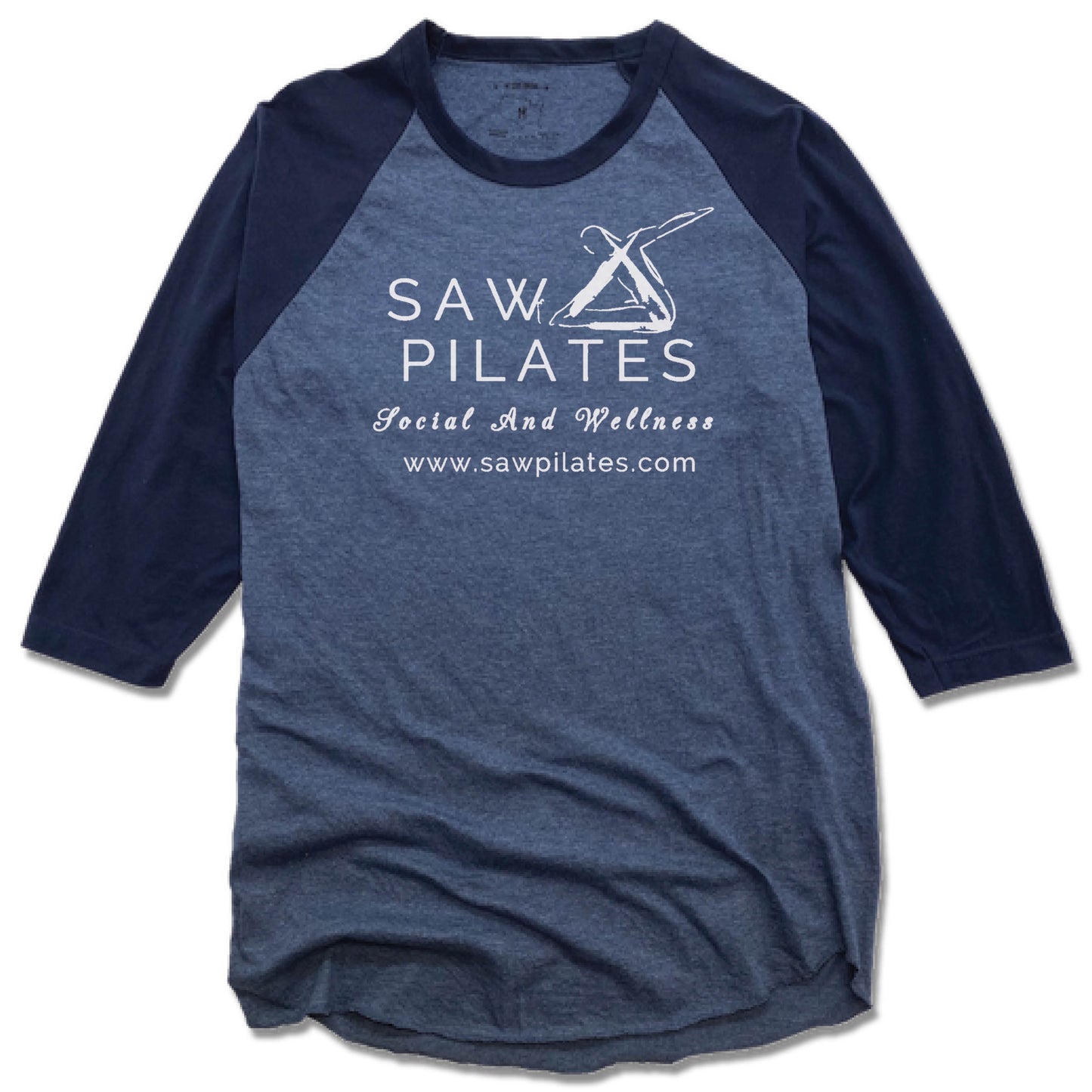 SAW PILATES | DENIM/NAVY 3/4 SLEEVE | WHITE LOGO