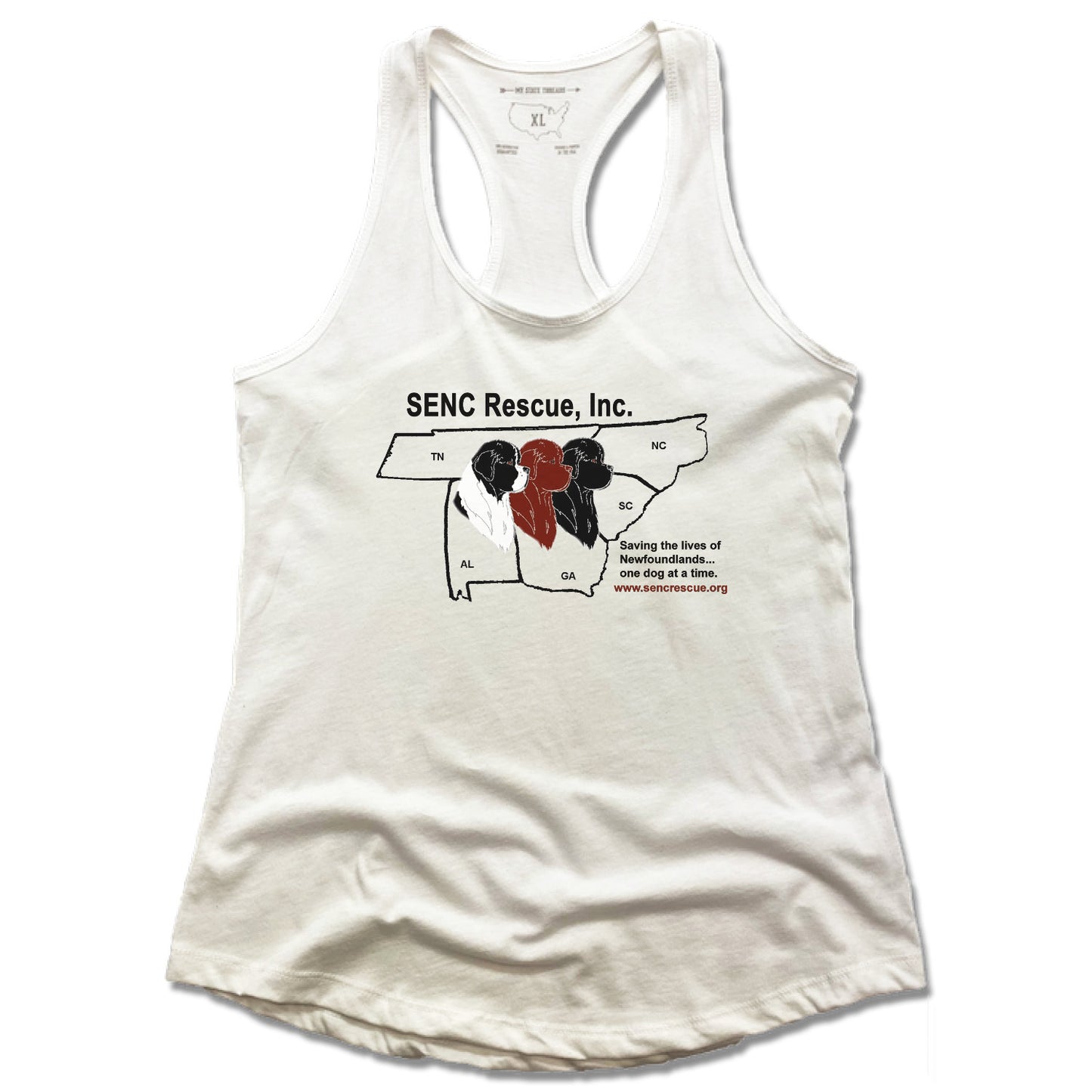 SENC RESCUE, INC. | LADIES WHITE TANK | BLACK LOGO
