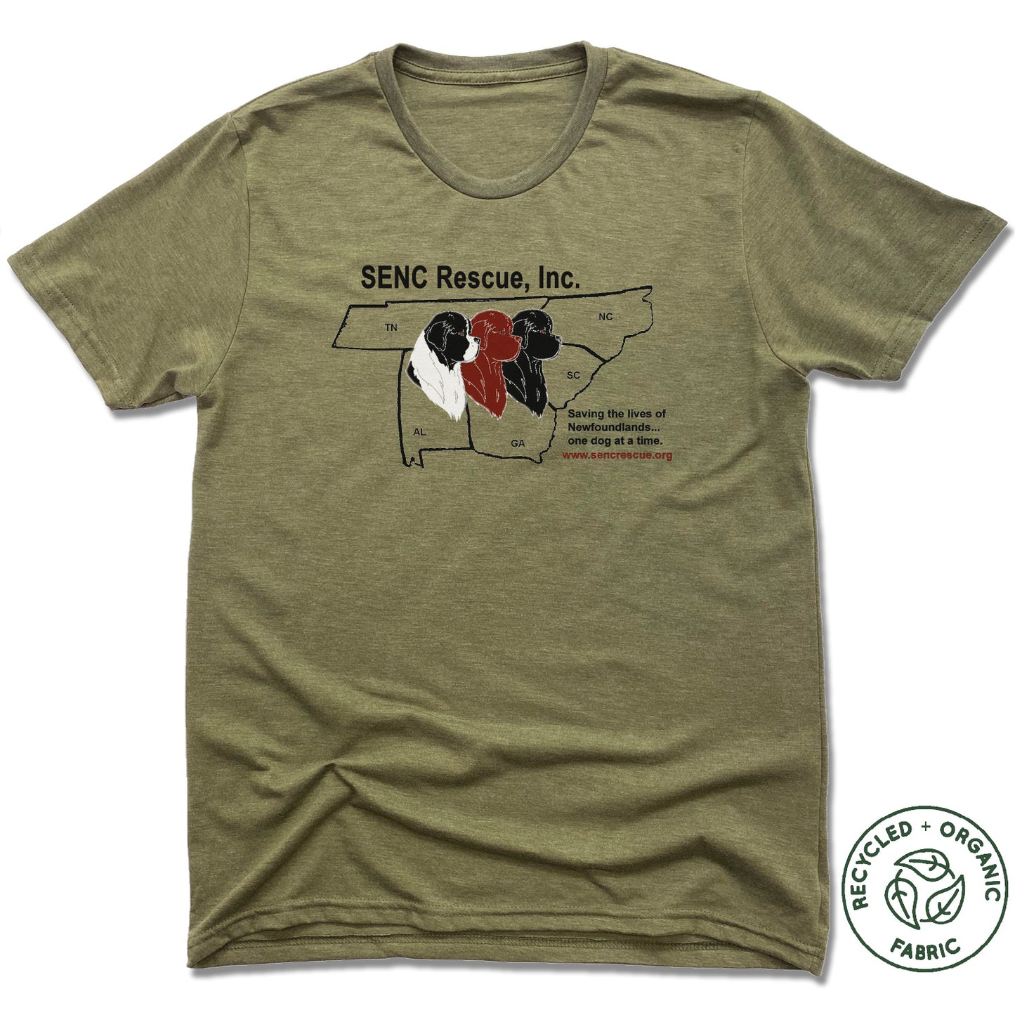 SENC RESCUE, INC. | UNISEX OLIVE Recycled Tri-Blend | BLACK LOGO