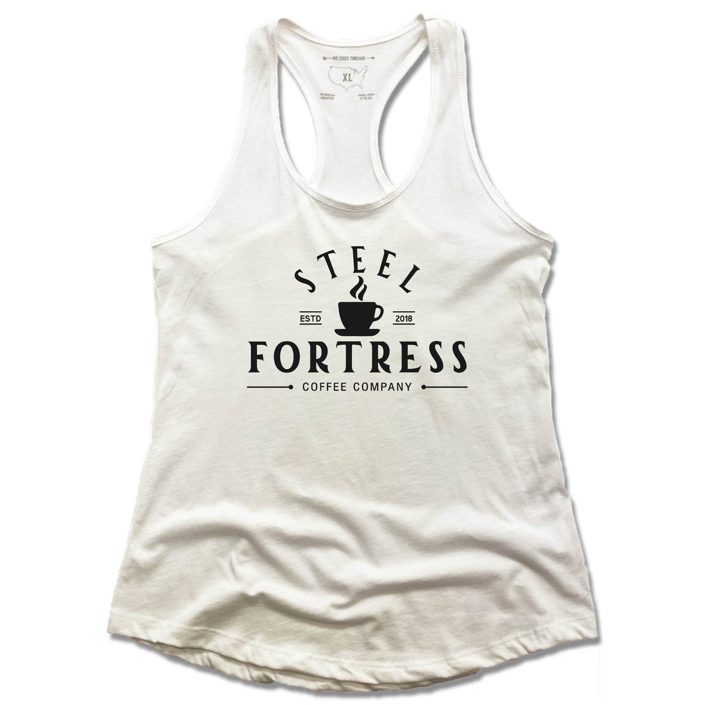 STEEL FORTRESS COFFEE | LADIES WHITE TANK | LOGO