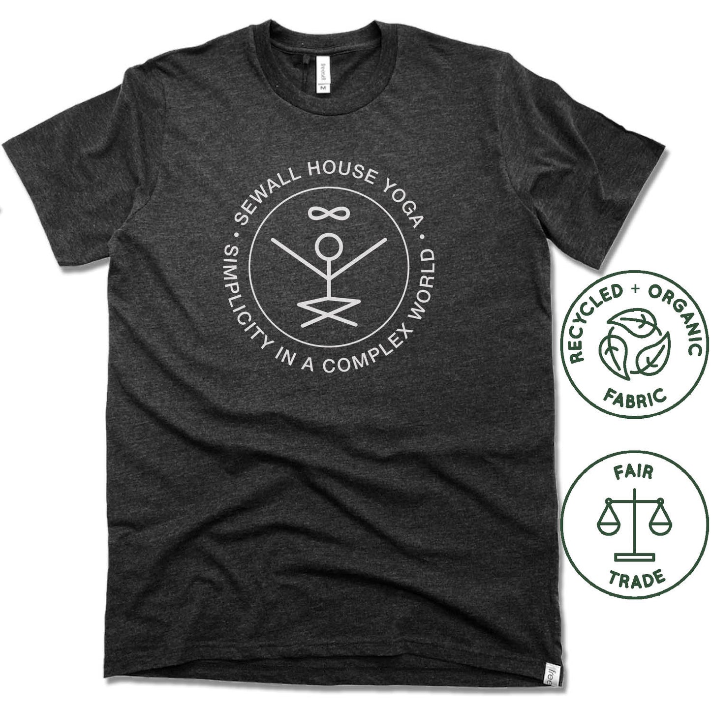 SEWALL HOUSE YOGA RETREAT | FAIRTRADE FREESET BLACK UNISEX TEE | WHITE LOGO