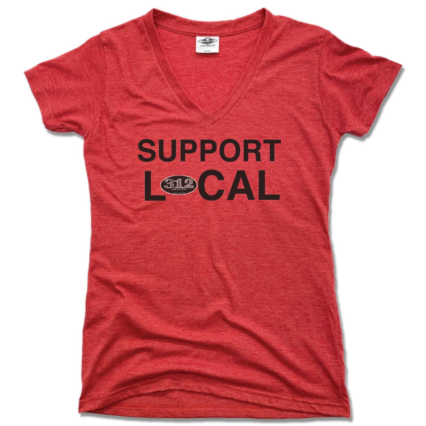 312 BAR | LADIES RED V-NECK | SUPPORT LOCAL