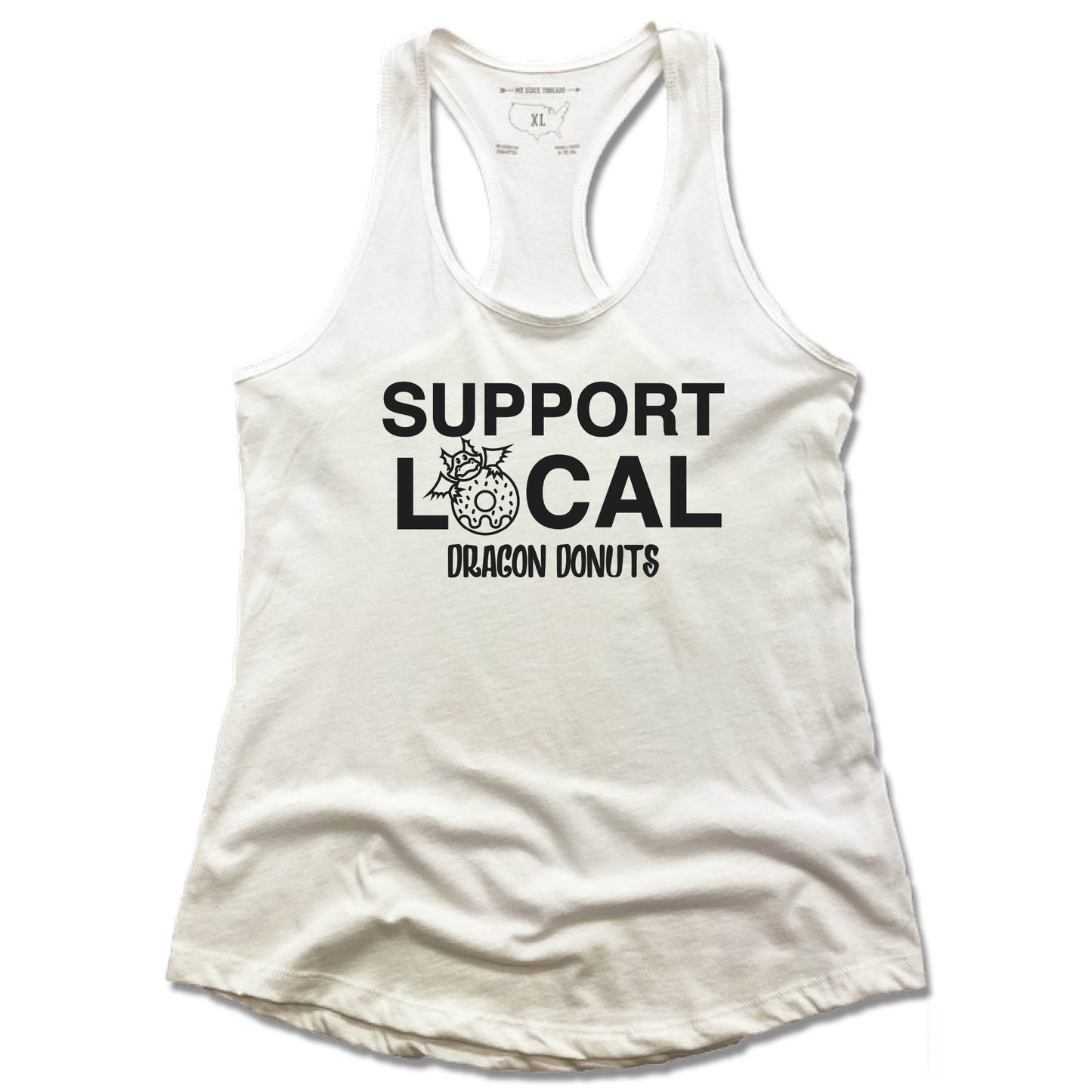 DRAGON DONUTS | LADIES WHITE TANK | SUPPORT LOCAL - My State Threads