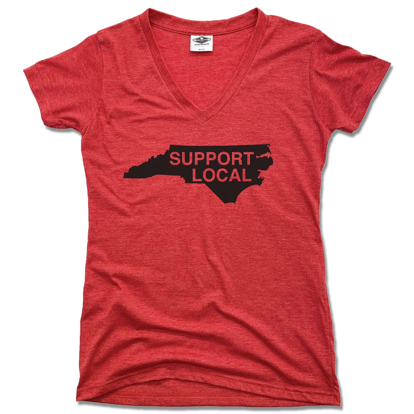 NORTH CAROLINA | LADIES RED V-NECK | SUPPORT LOCAL - My State Threads