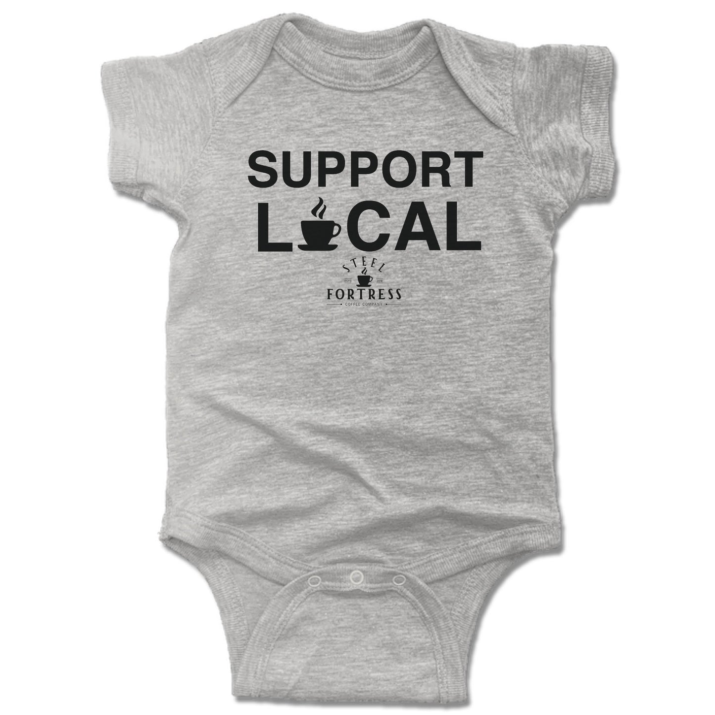 STEEL FORTRESS COFFEE | GRAY ONESIE | SUPPORT LOCAL