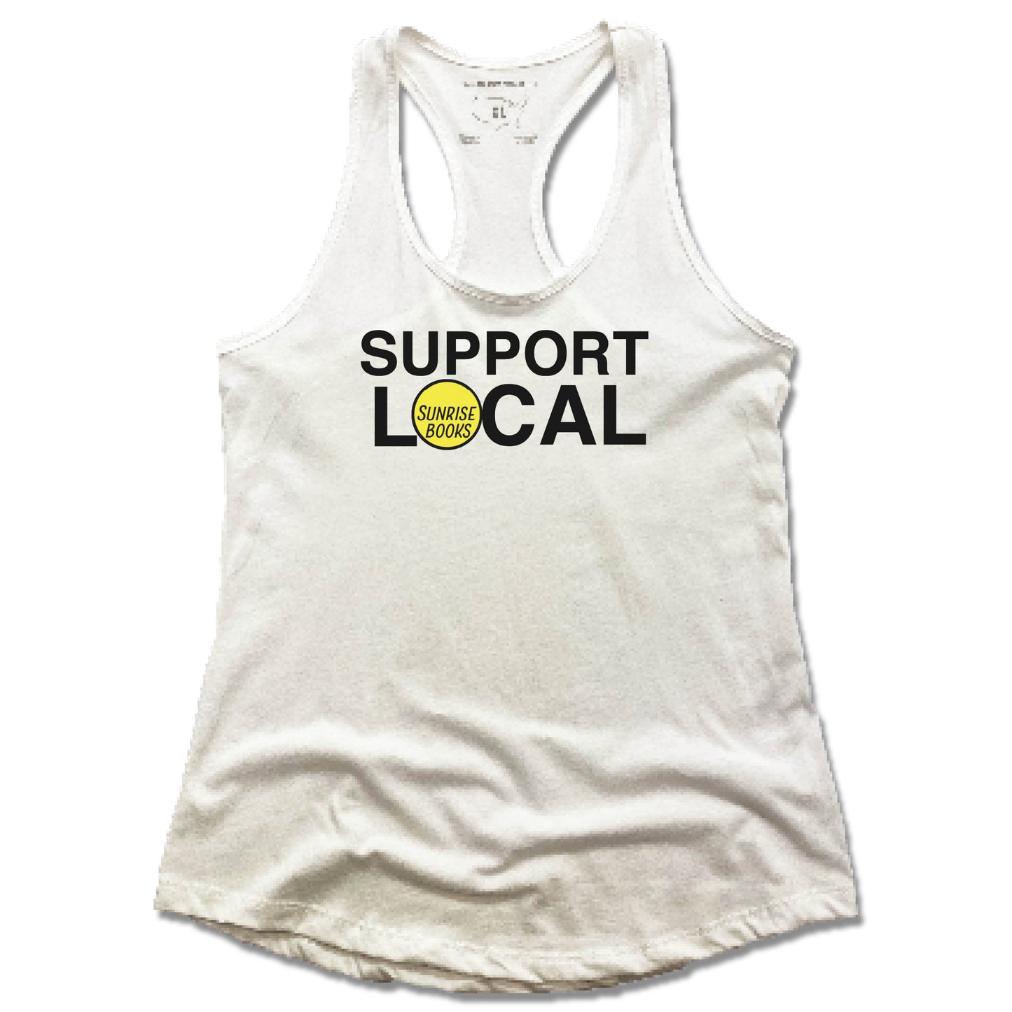 SUNRISE BOOKS | LADIES WHITE TANK | SUPPORT LOCAL