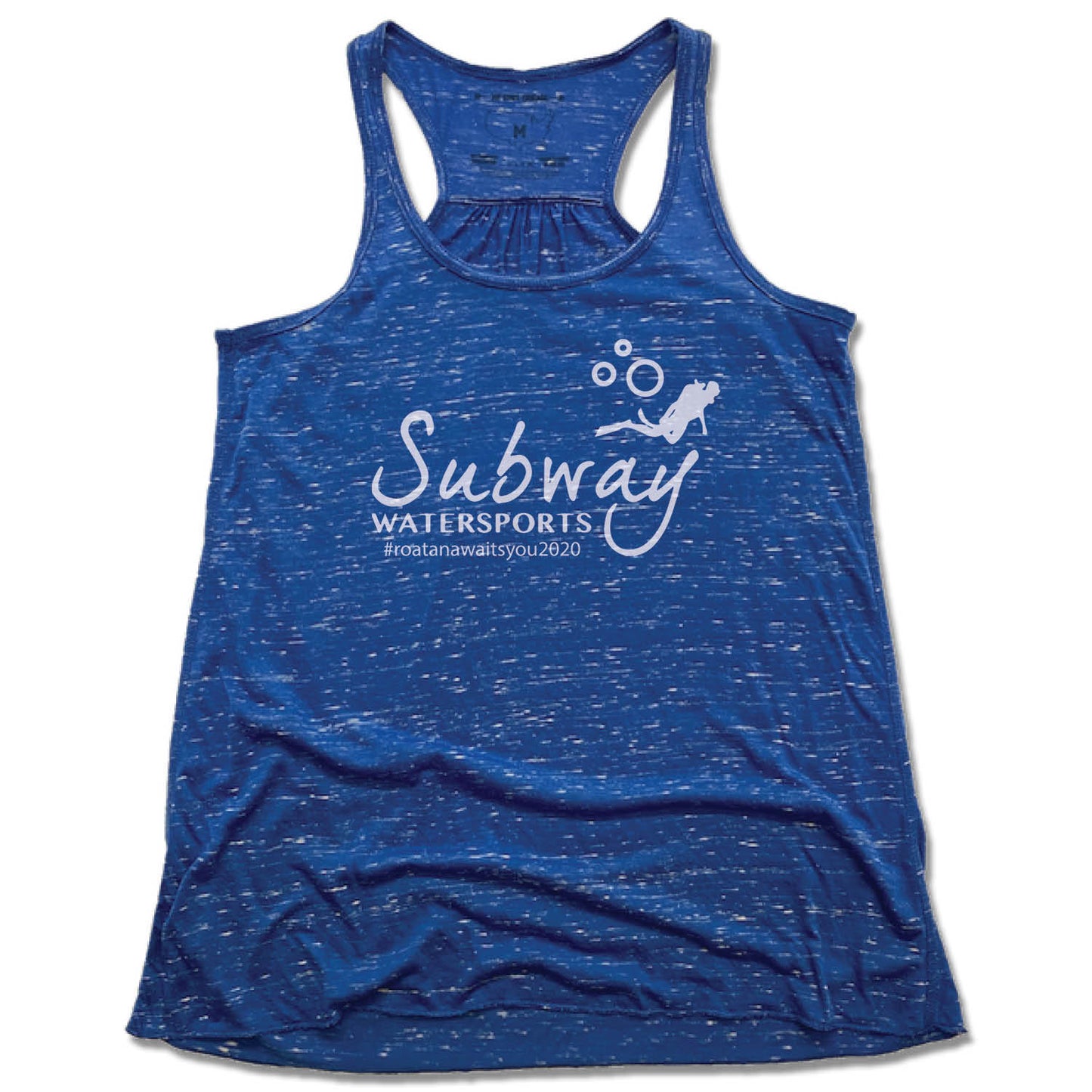 SUBWAY WATER SPORTS | LADIES BLUE FLOWY TANK | WHITE LOGO