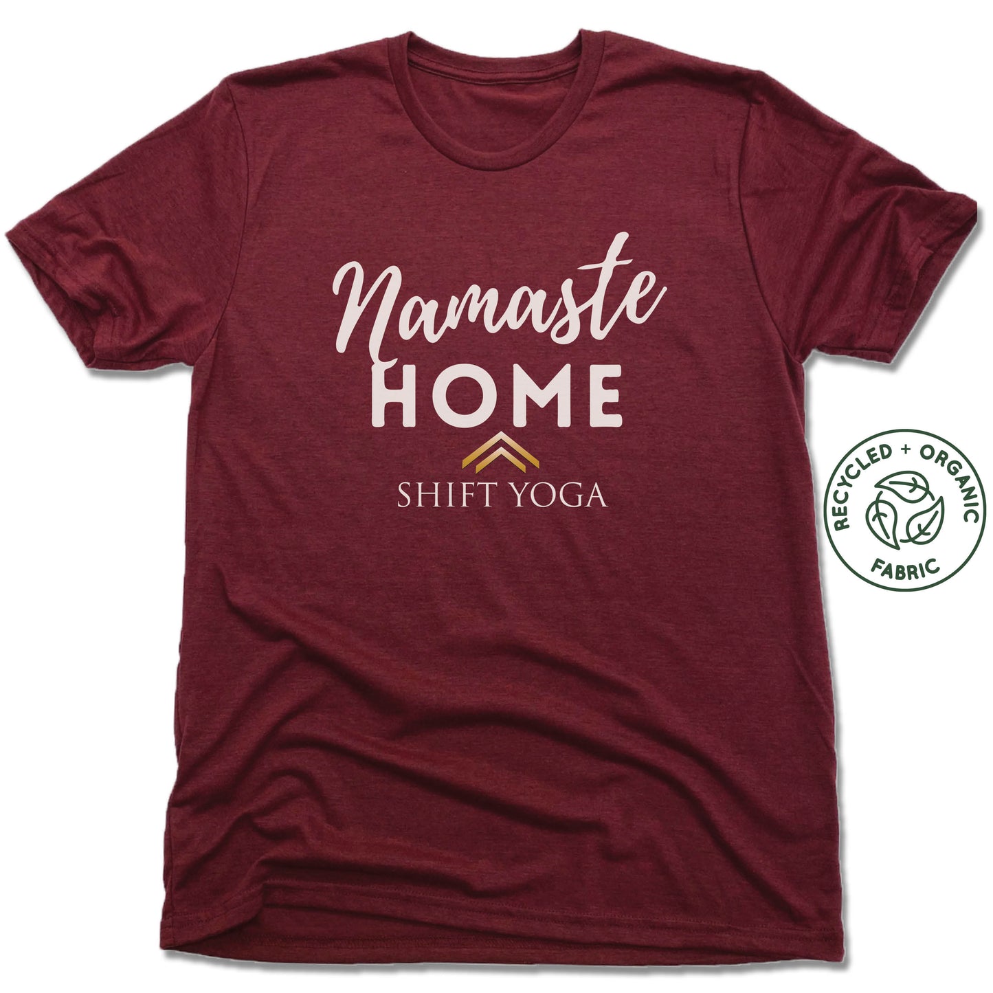 SHIFT YOGA | UNISEX VINO RED Recycled Tri-Blend | WHITE NAMASTE HOME