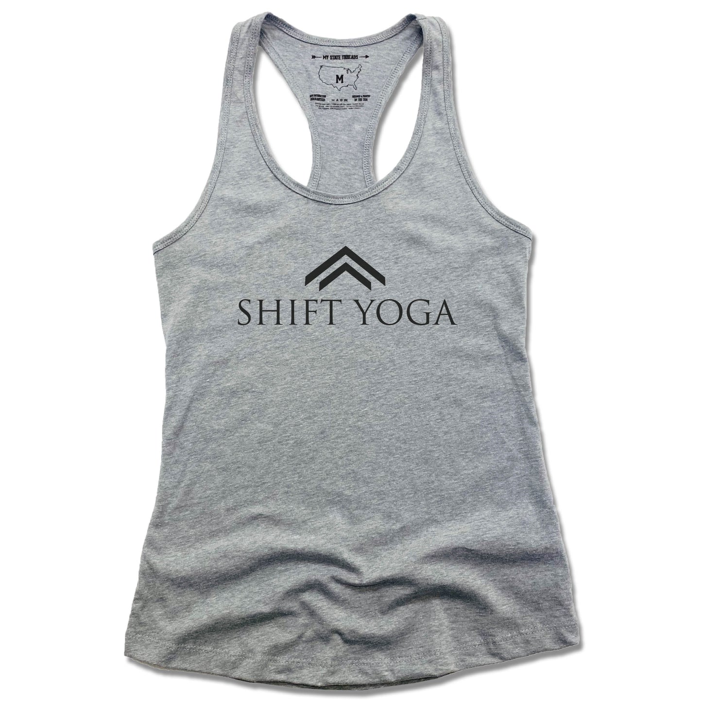 SHIFT YOGA | LADIES GRAY TANK | BLACK LOGO