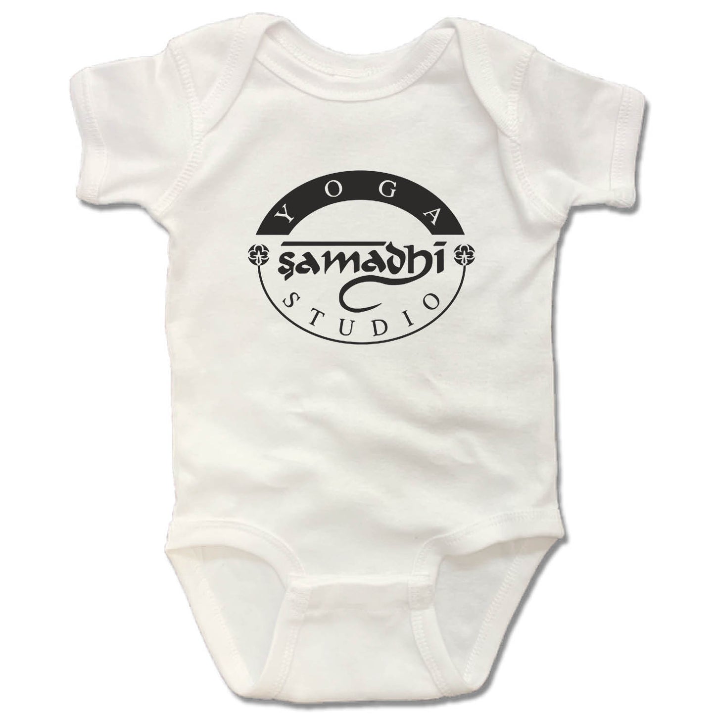 SAMADHI YOGA STUDIO | WHITE ONESIE | BLACK LOGO