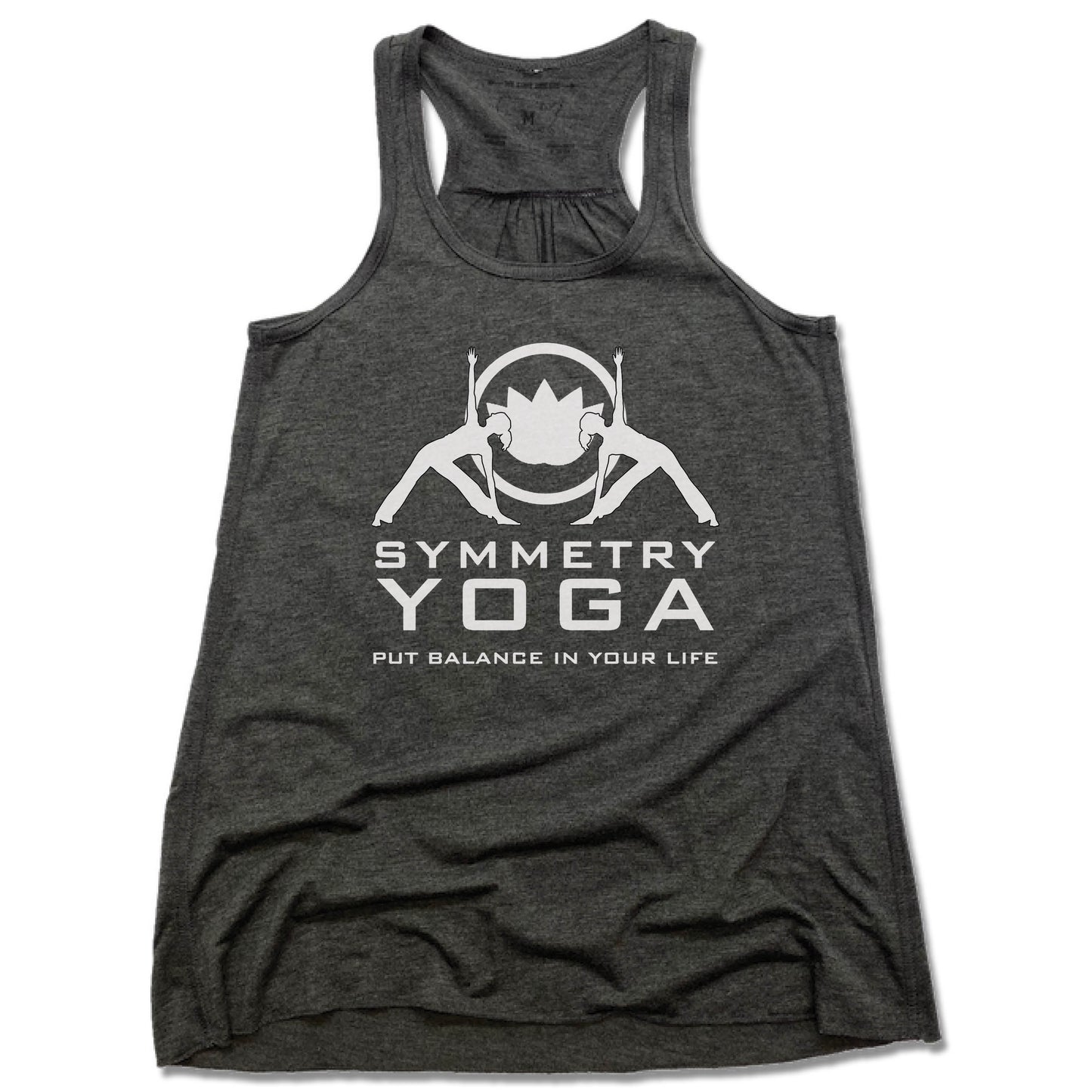 SYMMETRY YOGA | LADIES GRAY FLOWY TANK | LOGO