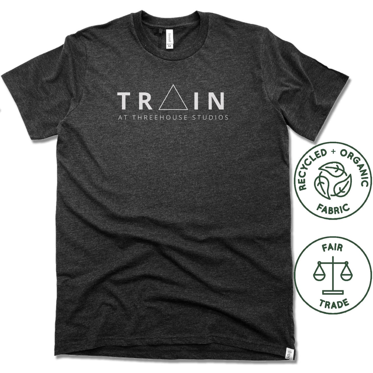 THREEHOUSE STUDIOS | FAIRTRADE FREESET BLACK UNISEX TEE | TRAIN WHITE