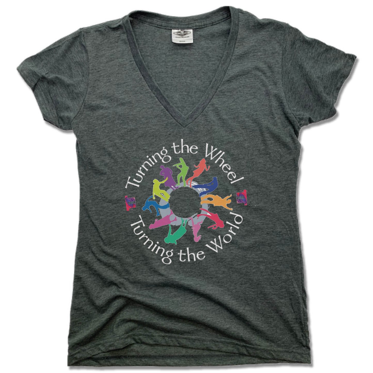 TURNING THE WHEEL PRODUCTIONS | LADIES V-NECK | WHITE LOGO