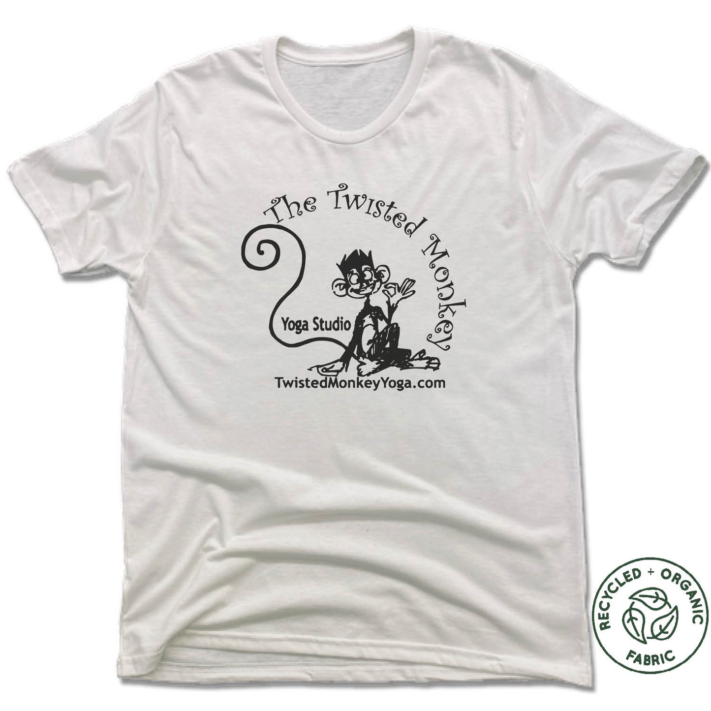TWISTED MONKEY YOGA | UNISEX WHITE Recycled Tri-Blend | BLACK LOGO