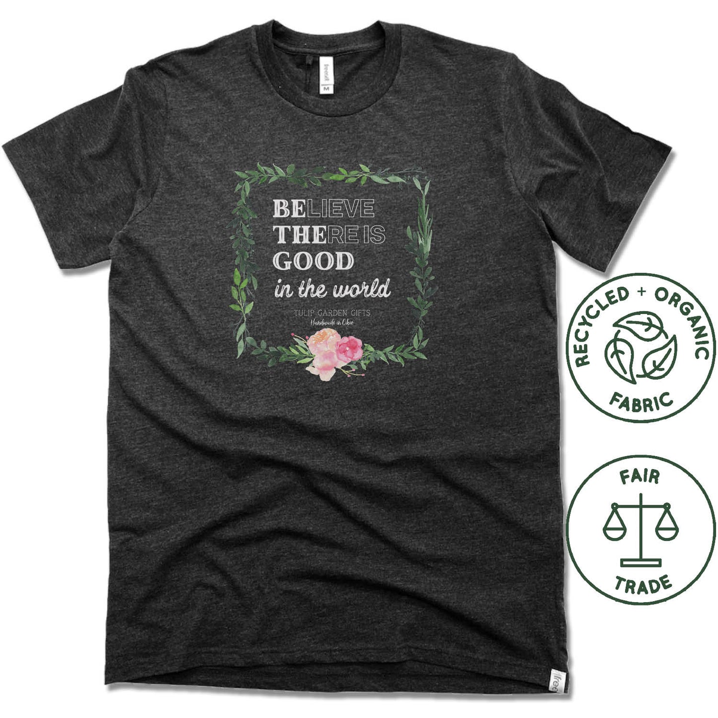 TULIP GARDEN GIFTS | FAIRTRADE FREESET BLACK UNISEX TEE | TULIP WHITE LOGO