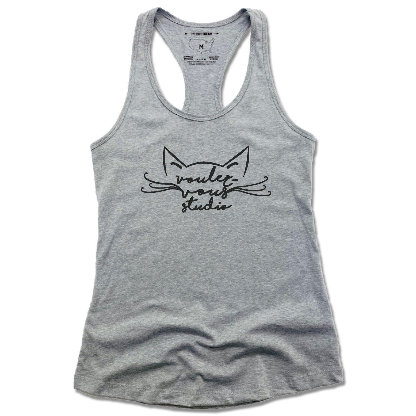 VOULEZ-VOUS STUDIO | LADIES GRAY TANK | BLACK LOGO