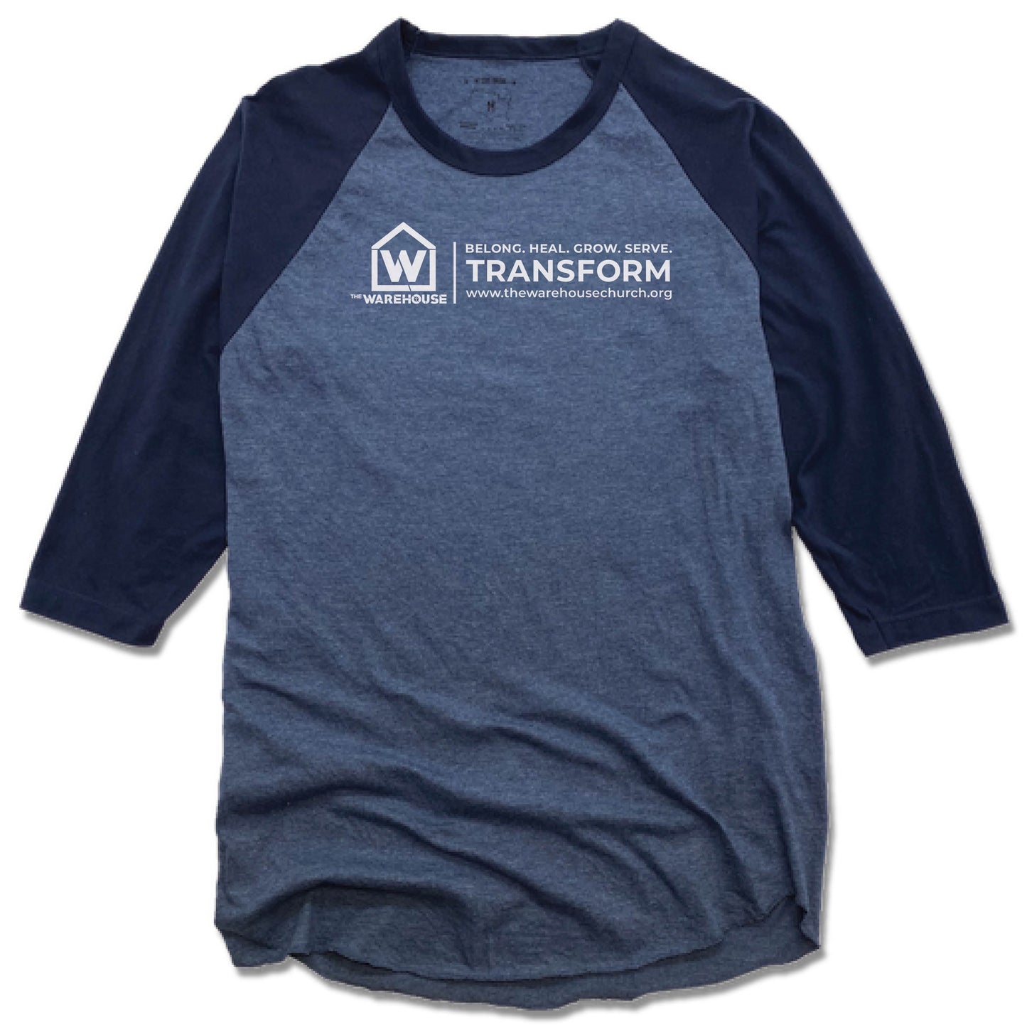THE WAREHOUSE CHURCH | DENIM/NAVY 3/4 SLEEVE | WHITE LOGO